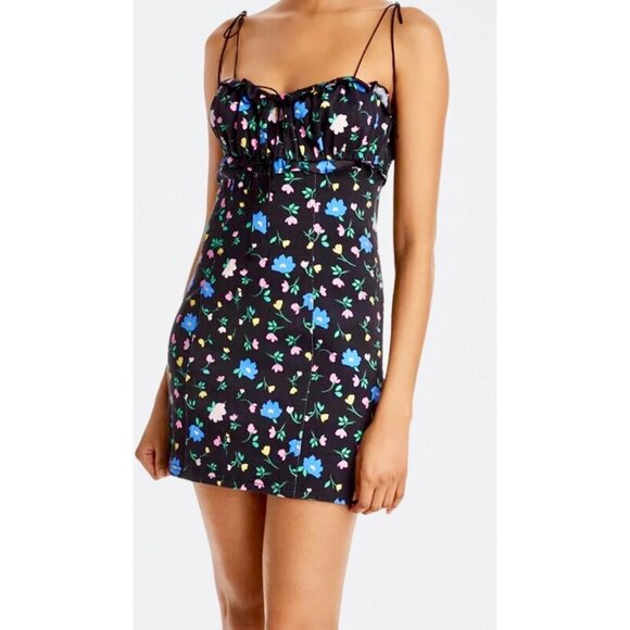 FOR LOVE & LEMONS - ROBIN RUCHED & RUFFLED BLACK FLORAL MINI DRESS NEW -SMALL - Picture 5 of 16